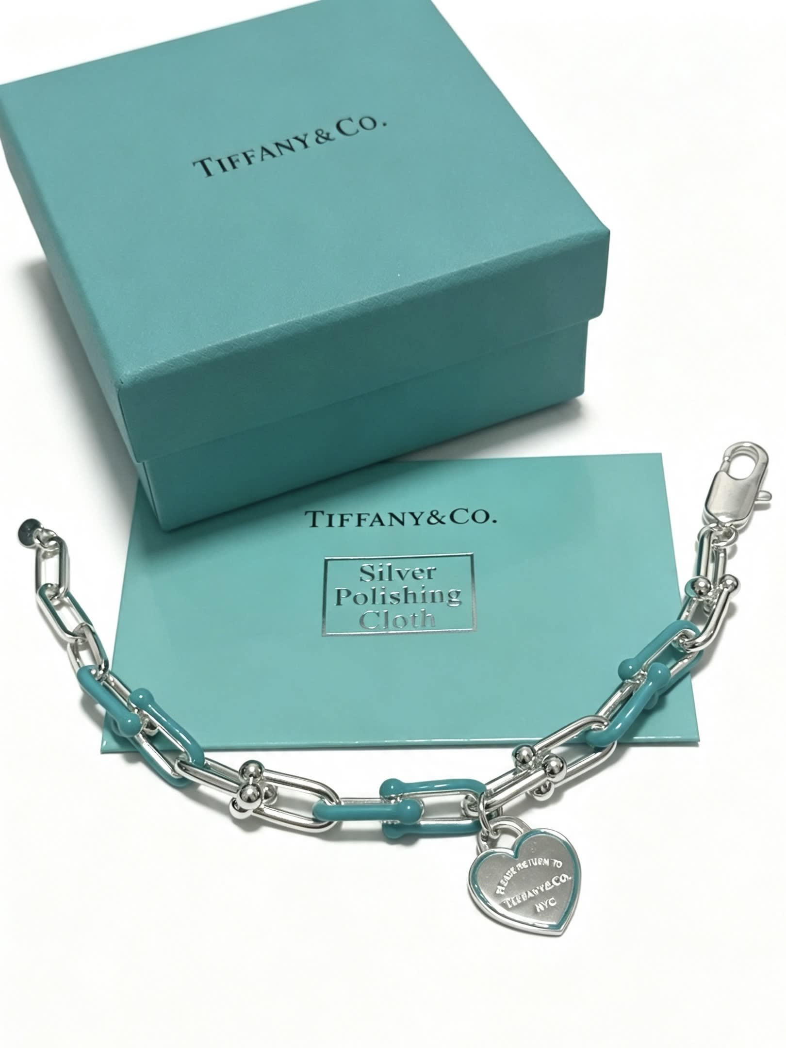 Tiffany & Co. Blue Enamel Heart Tag Bracelet